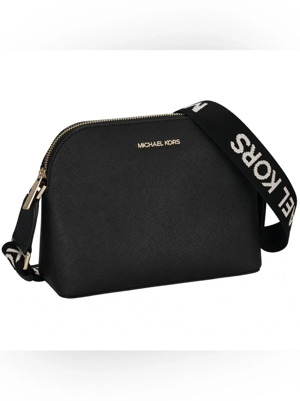 Michael Kors Black Dome Crossbody with Logo Webbing Strap